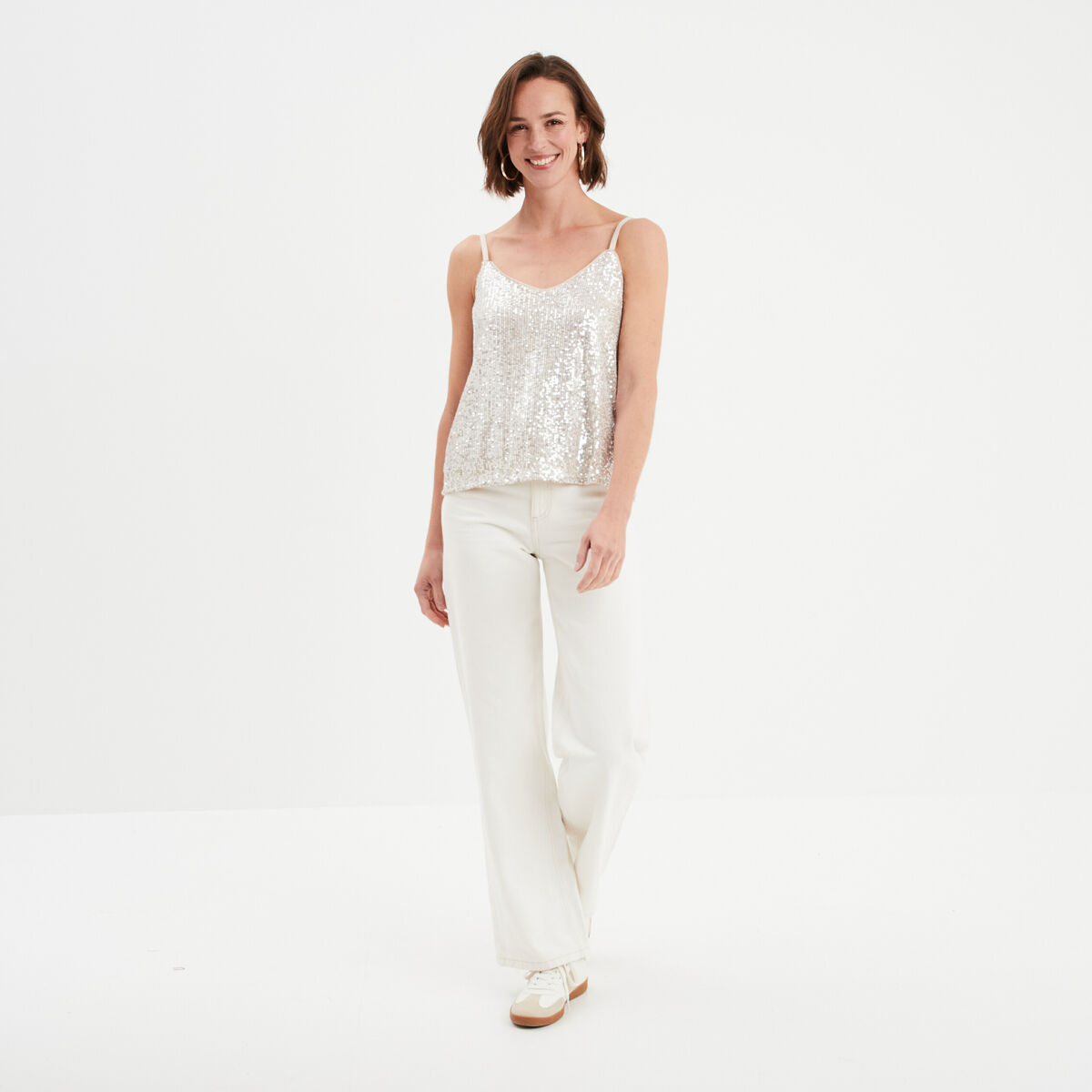Débardeur à sequins bretelles fines jaune or femme