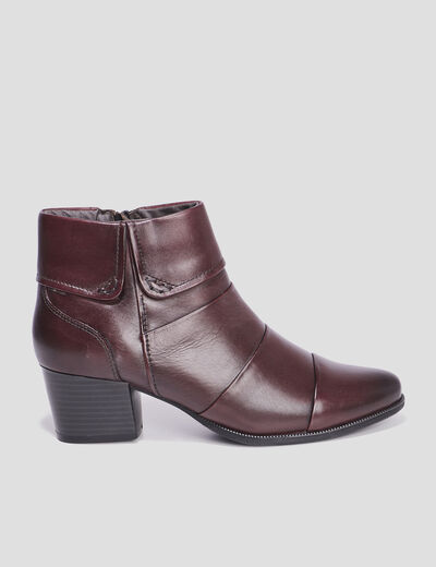 Bottines à talons en cuir pied large bordeaux femme