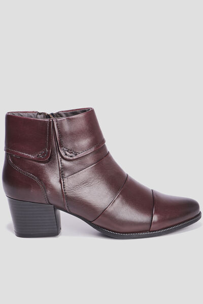 Bottines à talons en cuir pied large bordeaux femme
