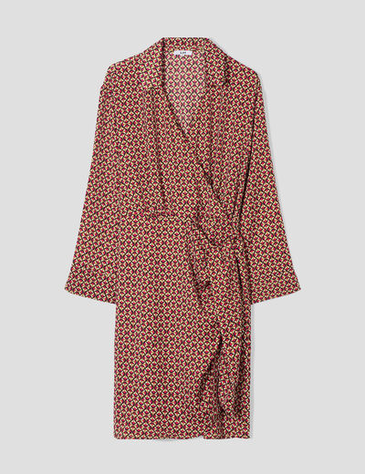 Robe col cache-coeur avec noeud rose fushia femme