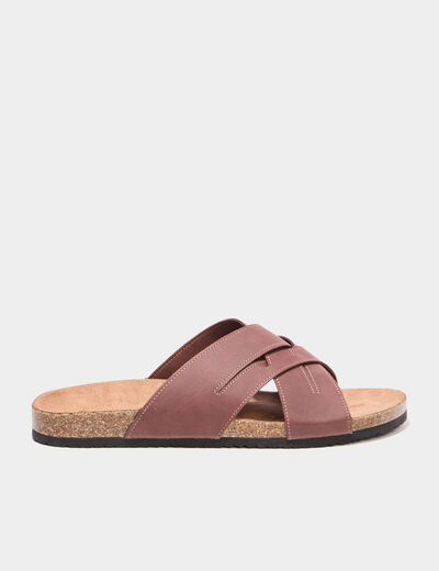 Mules brides crois&eacute;es marron homme