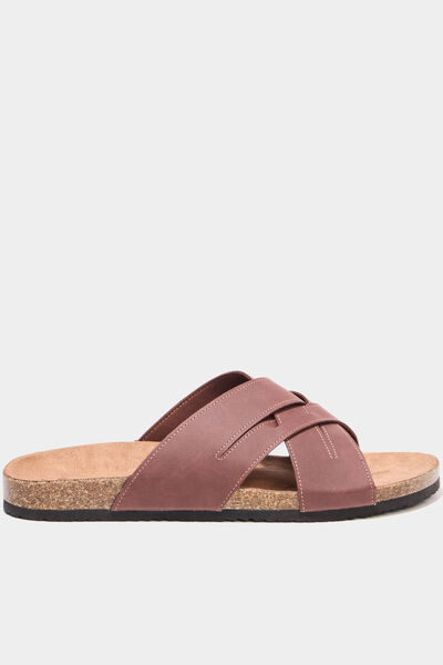 Mules brides crois&eacute;es marron homme