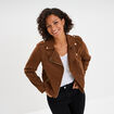 Veste courte esprit biker effet suédine camel femme