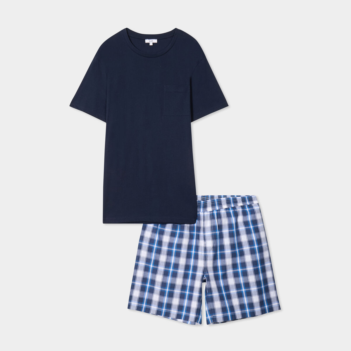 Ensemble pyjama short et t-shirt coton bleu marine homme