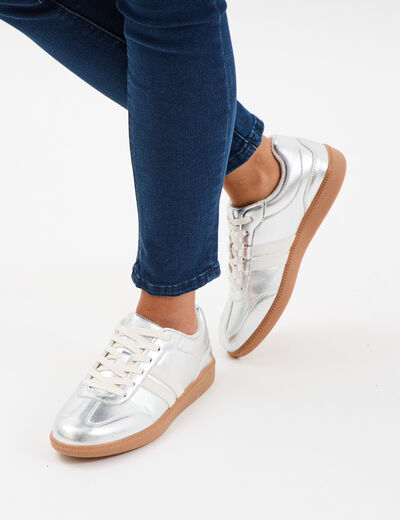 Tennis basses &agrave; lacets gris argent femme