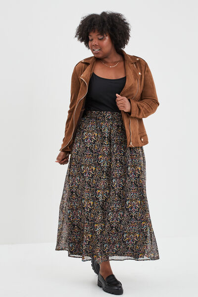 Blouson zippé effet suédine style biker marron femme grande taille