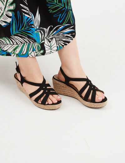 Sandales compens&eacute;es noir femme