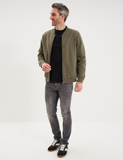 Gilet molletonn&eacute; zipp&eacute; col teddy vert kaki homme