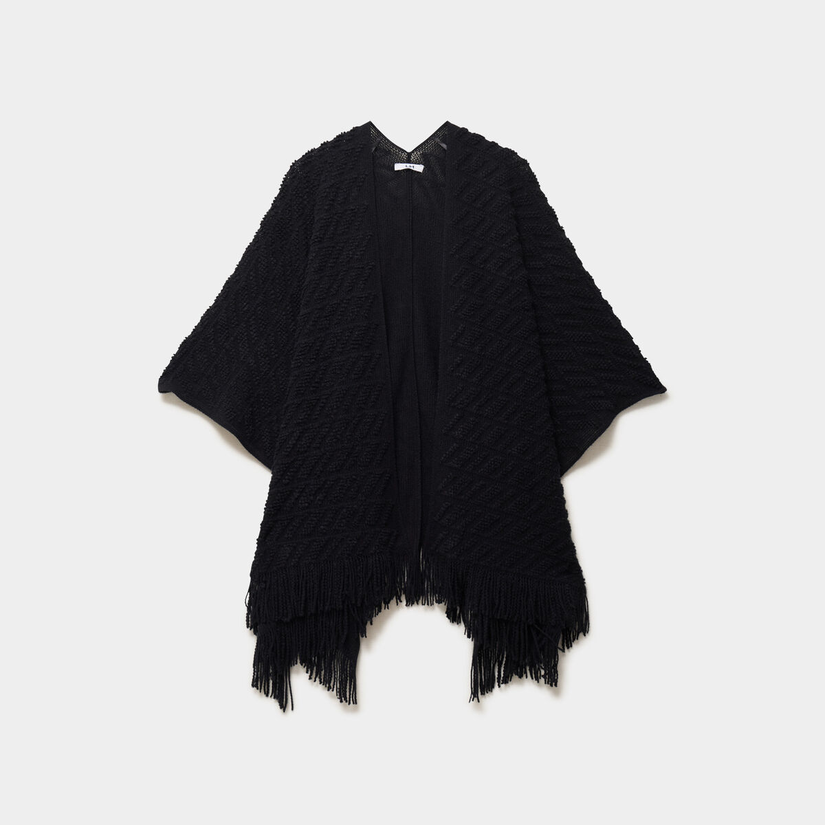 Poncho &agrave; franges ample noir femme