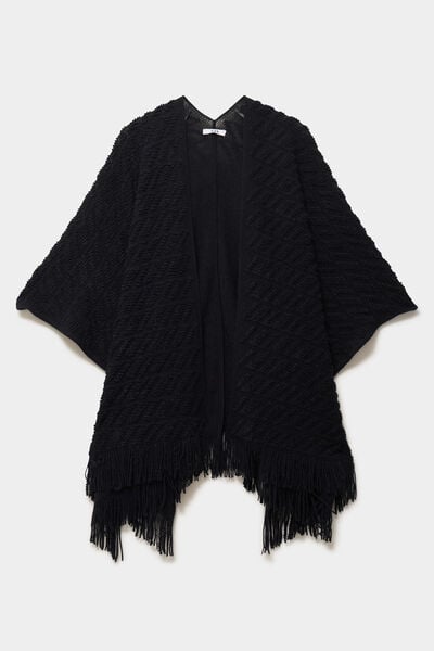 Poncho &agrave; franges ample noir femme