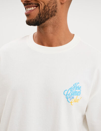 T-shirt textur&eacute; manches courtes coton blanc homme
