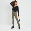 Pantalon flare côtelé vert kaki femme
