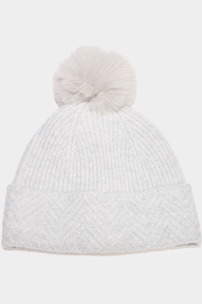 Bonnet &agrave; pompon gris femme