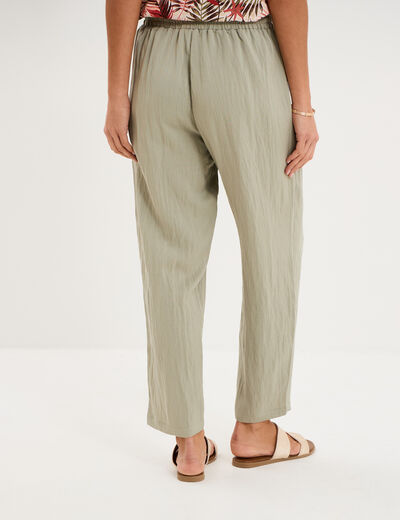 Pantalon fluide carotte &eacute;lastiqu&eacute;e vert kaki femme
