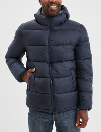 Doudoune doublée zippée à capuche bleu marine homme