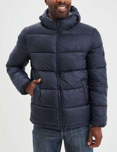 Doudoune doublée zippée à capuche bleu marine homme