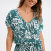 Robe caftant courte col en V vert foncé femme