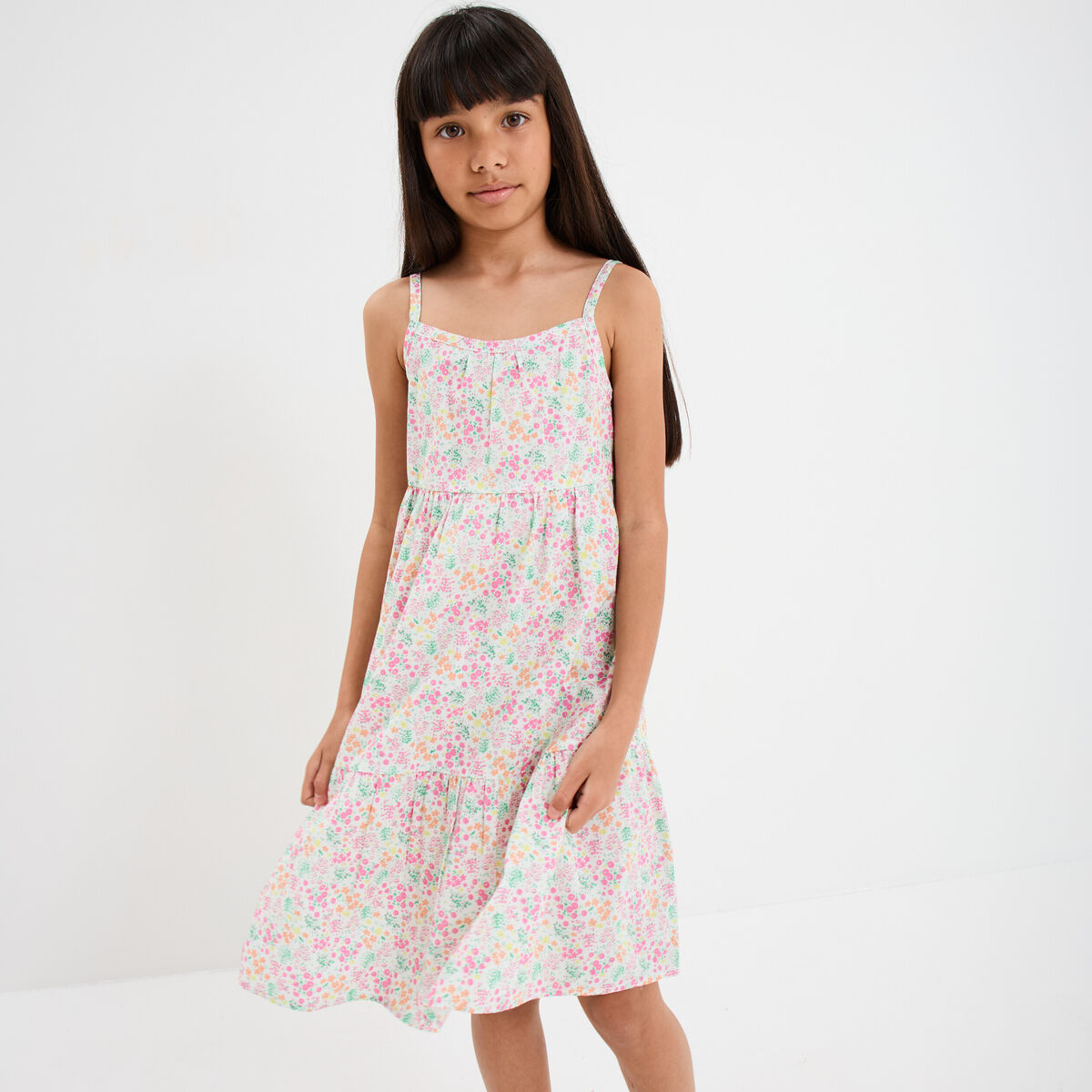 Robe courte &agrave; bretelles fines ecru fille