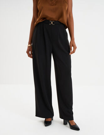 Pantalon &agrave; pinces large fluide noir femme