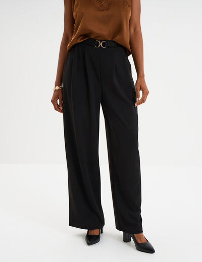 Pantalon &agrave; pinces large fluide noir femme