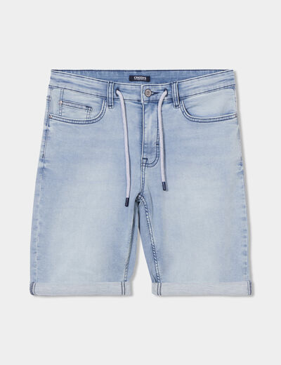 Bermuda droit &agrave; coulisse en jean denim bleach homme