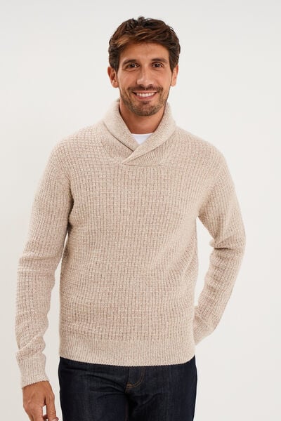 Pull col ch&acirc;le manches longues ecru homme