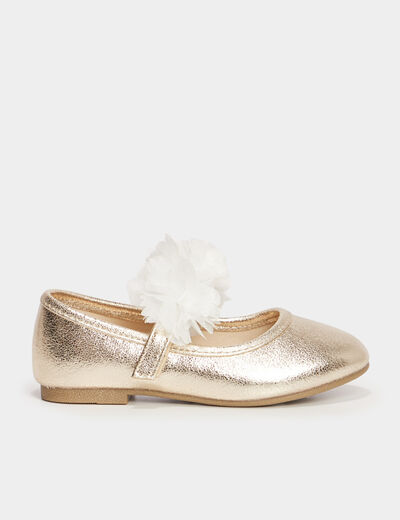 Ballerines cérémonie détails fleurs jaune or fille