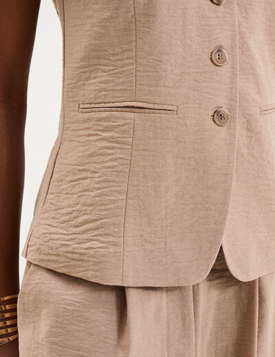 Veste sans manches ajust&eacute;e boutonn&eacute;e marron femme