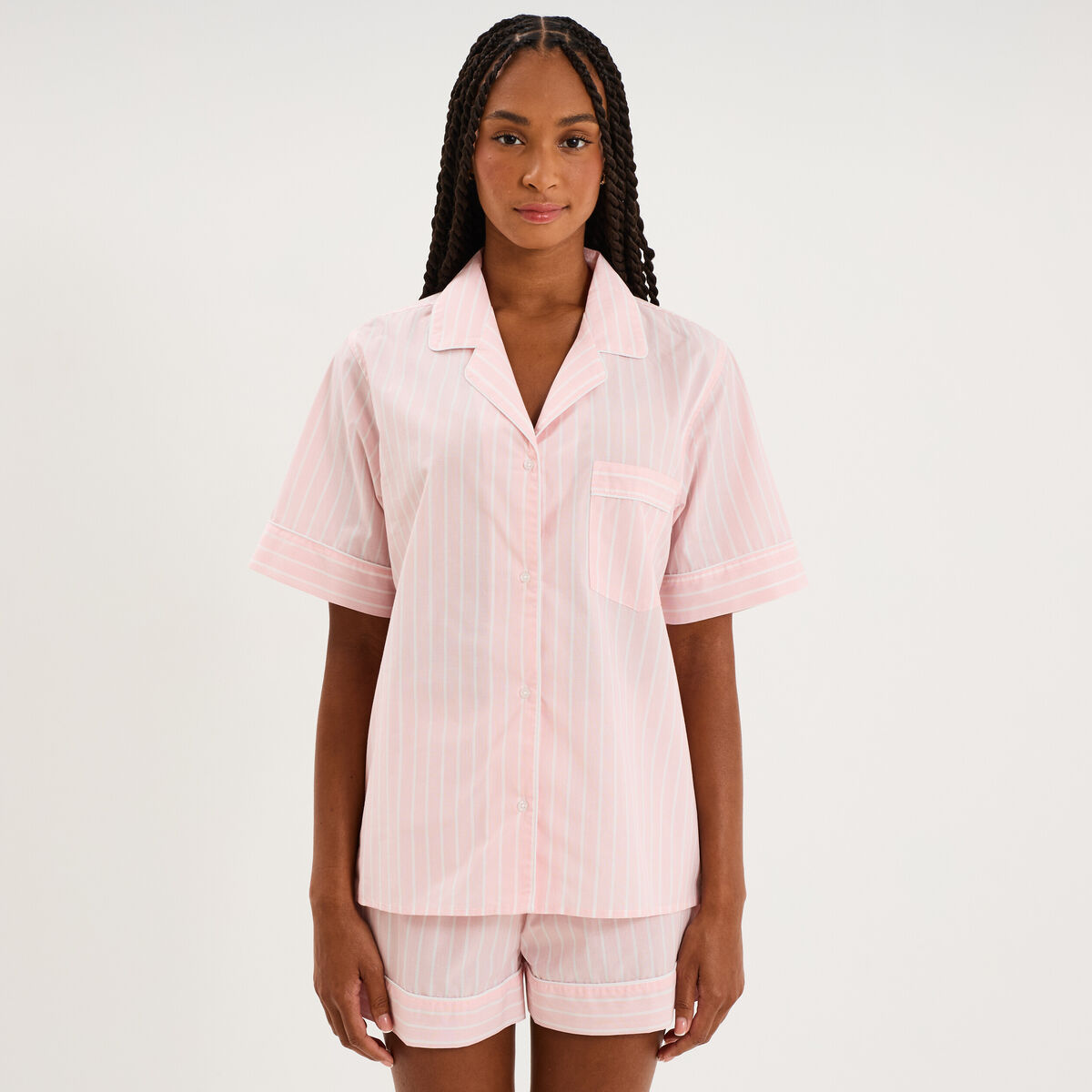 Ensemble pyjama chemise et short ecru femme