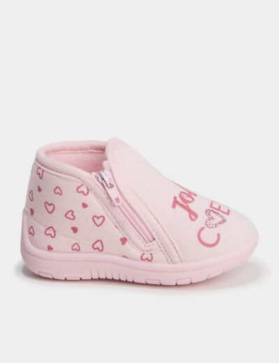 Chaussons bottillons zipp&eacute;s rose b&eacute;b&eacute; fille