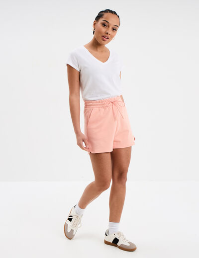 Short de jogging taille élastiquée rose poudrée femme