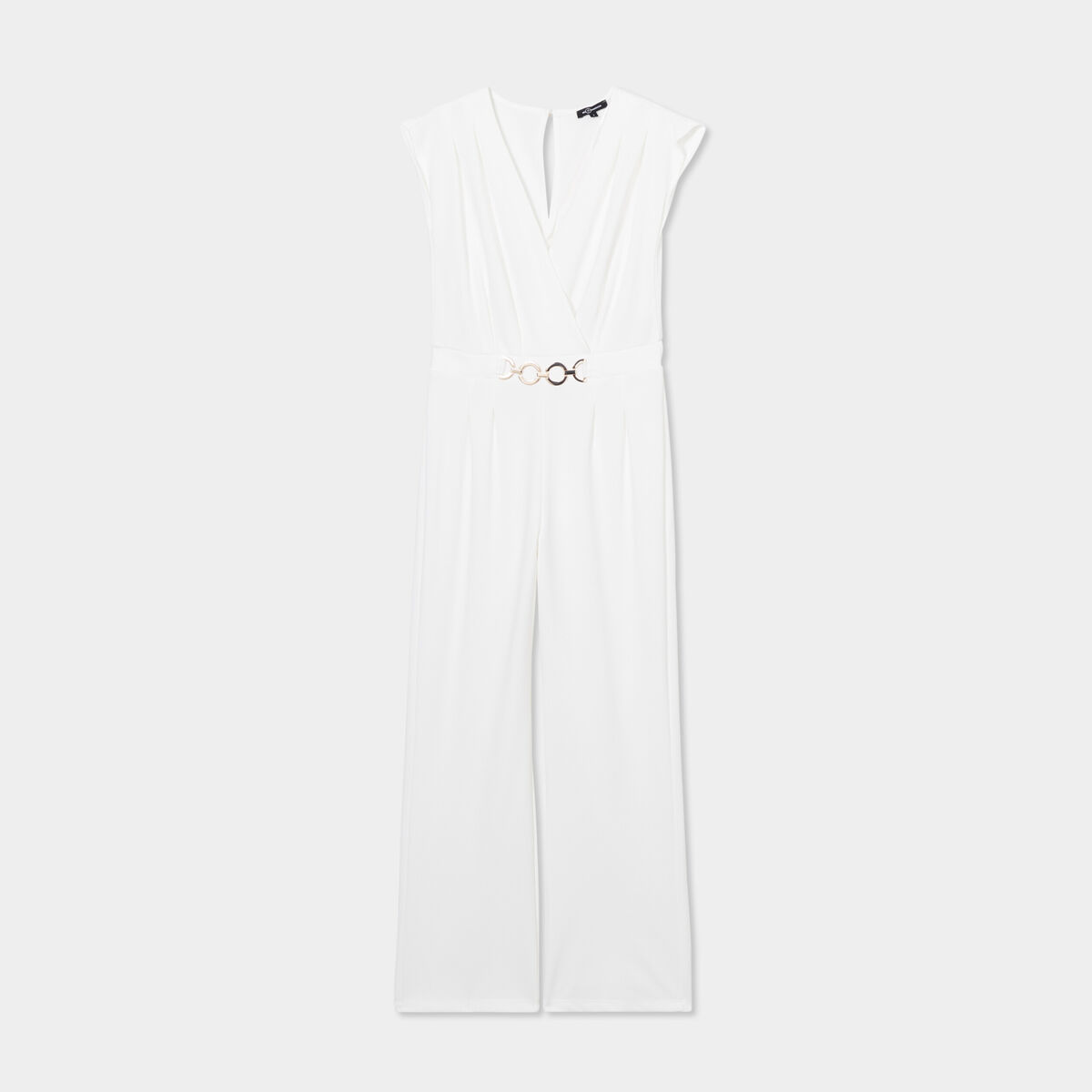 Combinaison pantalon bijou à la taille blanc femme