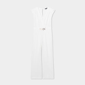Combinaison pantalon bijou à la taille blanc femme