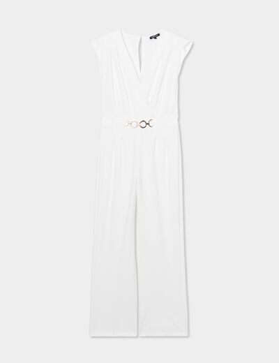 Combinaison pantalon bijou à la taille blanc femme