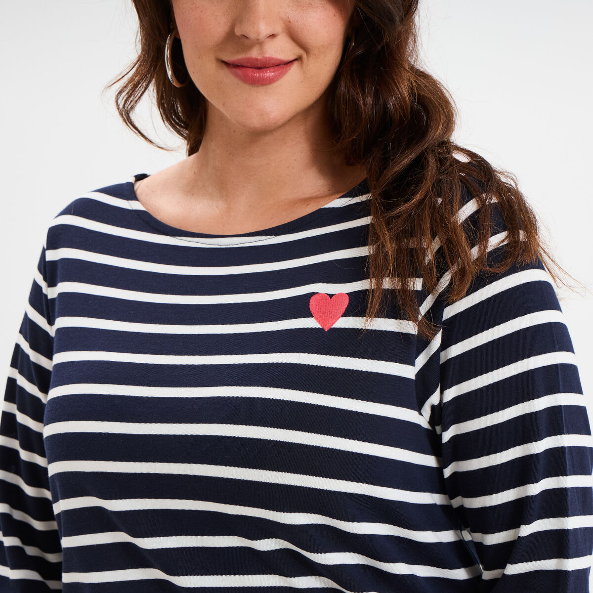 T-shirt col rond manches 3/4 coton noir femme grande taille