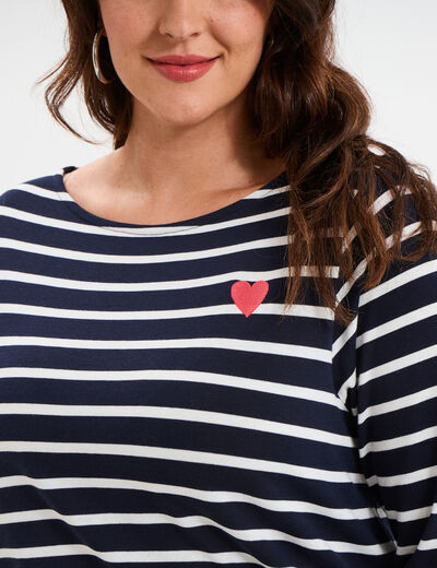 T-shirt col rond manches 3/4 coton noir femme grande taille