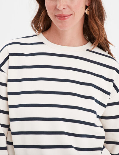 Sweat col rond manches longues ecru femme