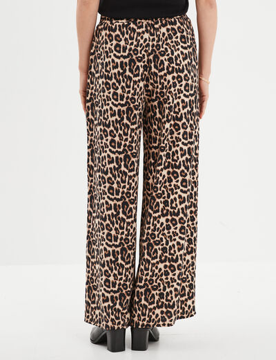 Pantalon large fluide taille élastiquée beige femme