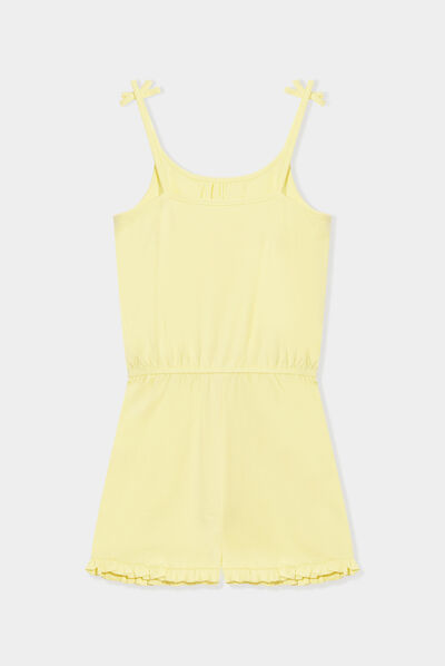 Combishort élastiquée à bretelles coton jaune citron fille