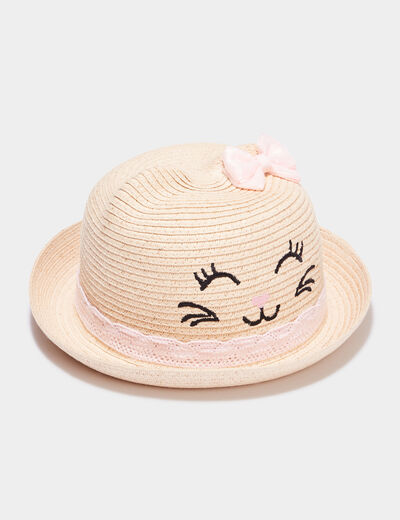 Chapeau d&eacute;tail crochet et tress&eacute; noeud sable mixte