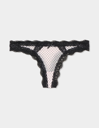 Tanga dentelle et plumetis rose clair femme