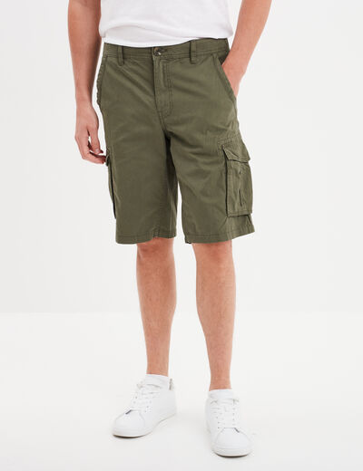 Short cargo poches à rabat coton vert kaki homme
