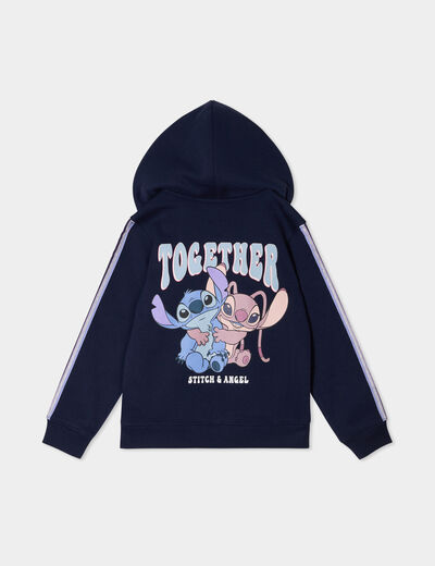 Sweat zippé à capuche Stitch bleu marine fille