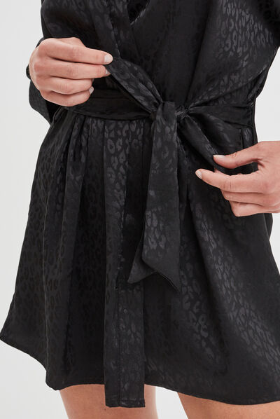 Déshabillé satin ceinturé Mosquitos noir femme