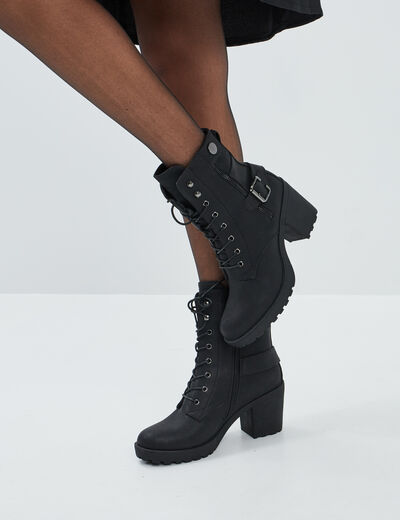 Bottines &agrave; talons et boucles noir femme