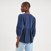 Blouse brod&eacute;e manches 3/4 gaze de coton bleu marine femme