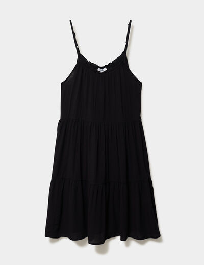 Robe fluide &agrave; volants fines bretelles noir femme