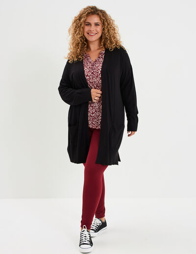 Gilet long avec poches noir femme grande taille