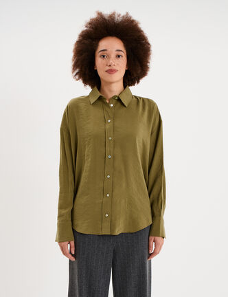 Chemise fluide manches longues oversize vert kaki femme
