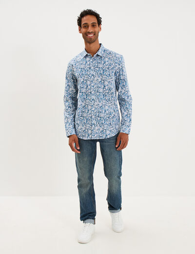 Chemise ajust&eacute;e manches longues bleu homme